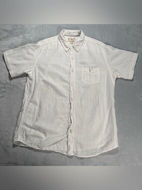 Weatherproof Vintage Linen Blend White Button Shirt Mens Large Short Sleeve